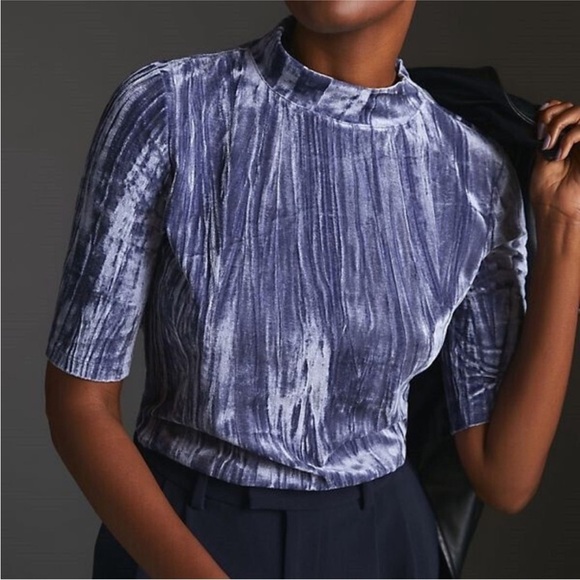 Anthropologie Pilcro Crushed Velvet Mockneck Top - Picture 1 of 5